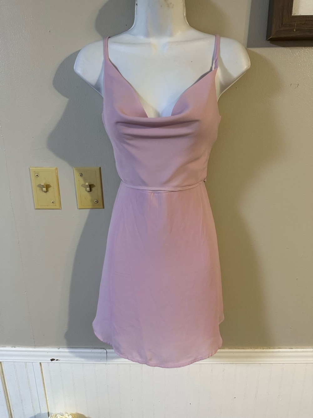 Slip Cowl Neck Spaghetti Strap Dress in Dusty Pink